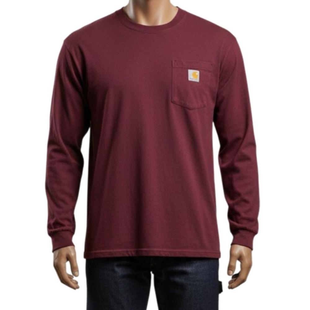 Carhartt Pocket Long Sleeve T-Shirt Mens 3XL Loose Maroon Heavyweight Workwear